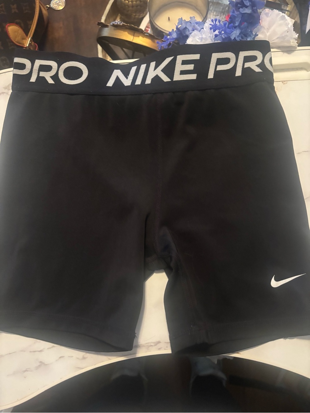 Nike Black Compression Shorts with White Logo girls size XL